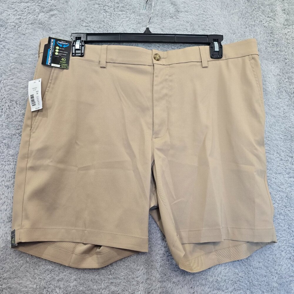 Roundtree & Yorke Performance Men's Khaki Short NWT Flat Front 7" inseam Size 40